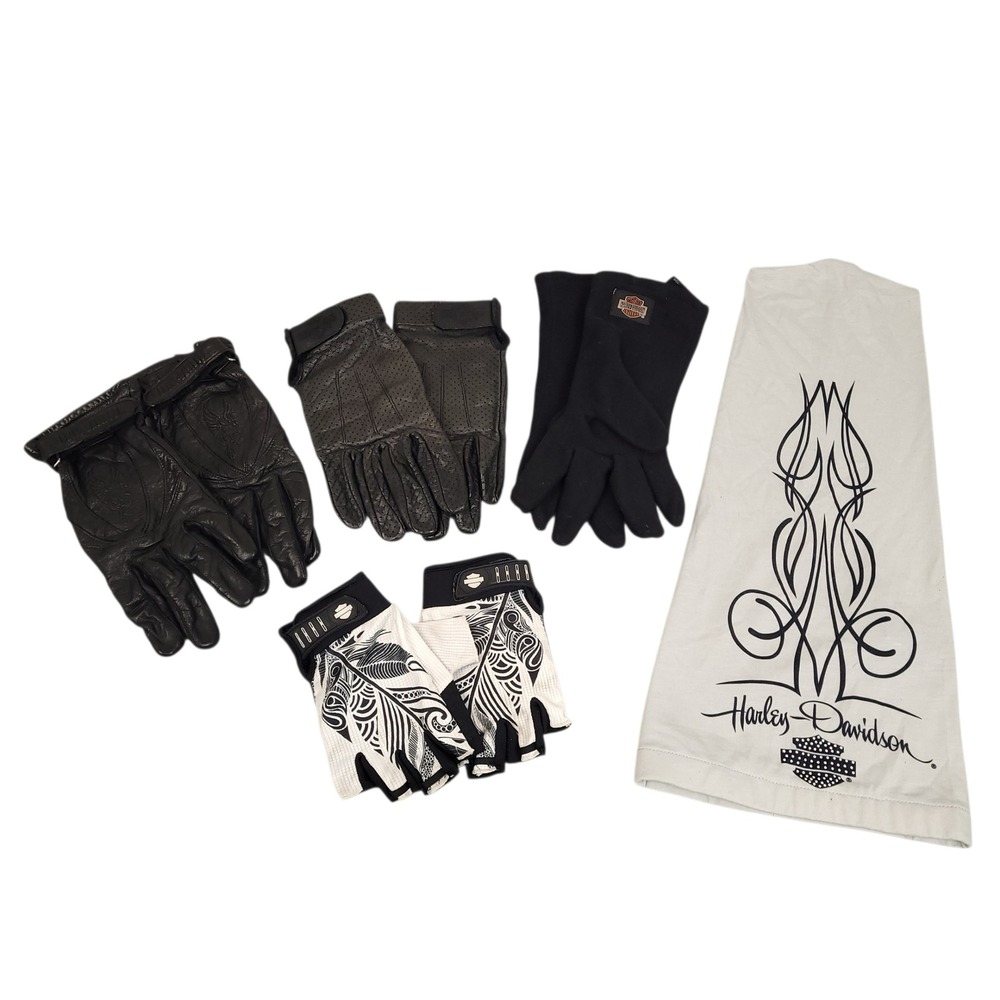 Harley Davidson Womens Gloves Bundle Leather Fingerless Fleece L & XL Black EUC